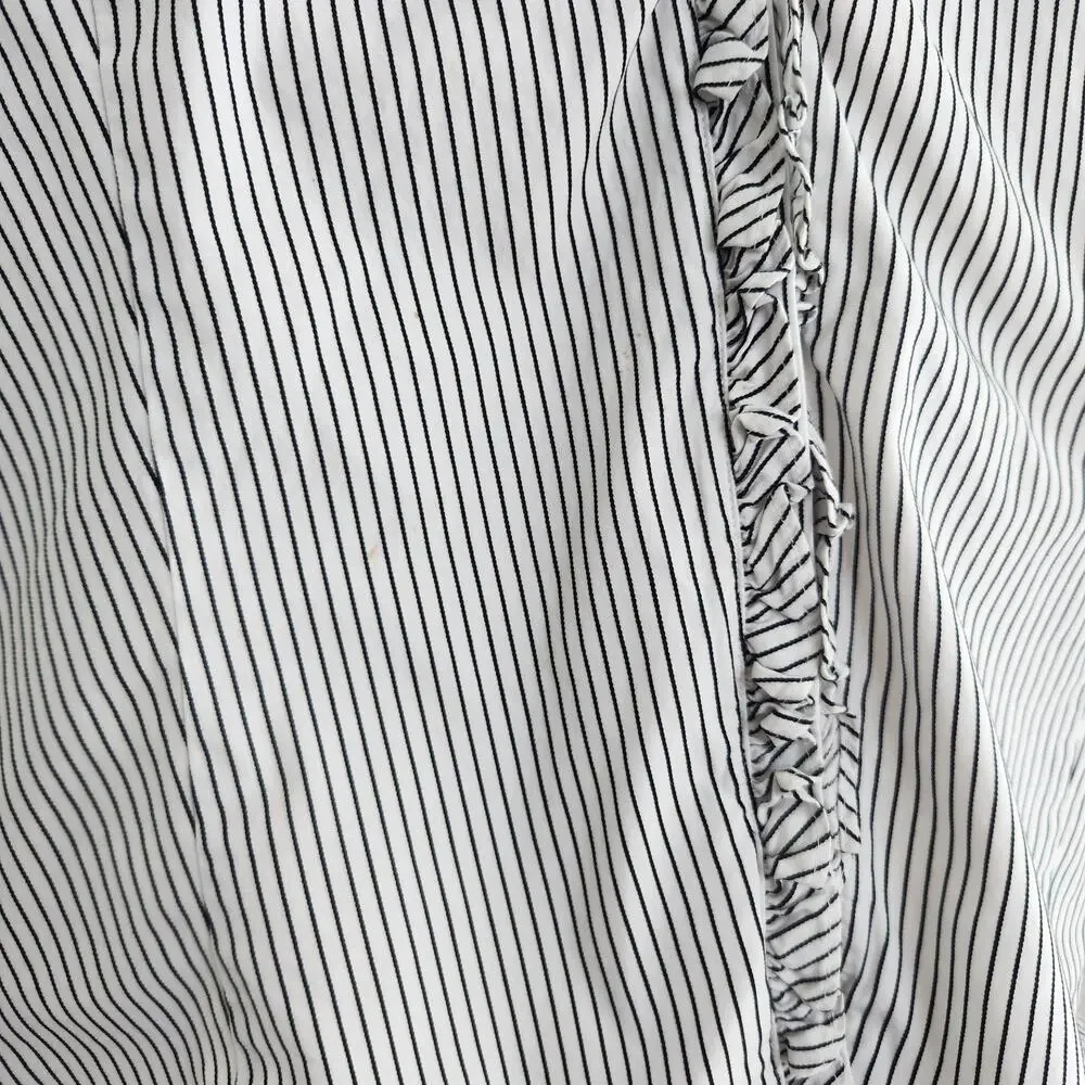 Vintage Y2K White Blue Striped Ruffle Button Down Long Sleeve Shirt Talbots L XL